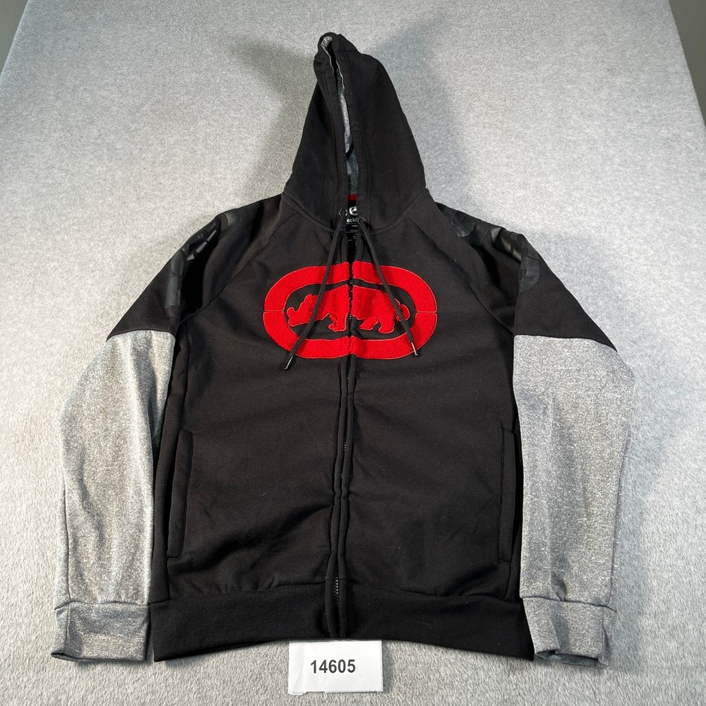 Ecko Unltd Rhino Hoodie Mens Small Black Gray Graphic Logo Winter Wear Full Zip